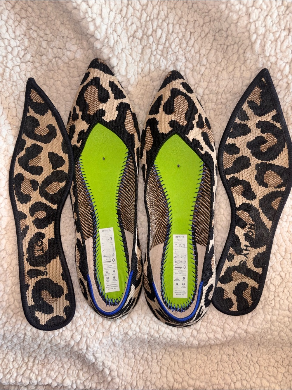 Rothy’s The Point Big Cat Leopard Print Knit Flats Women’s Size 9 US - Picture 7 of 8
